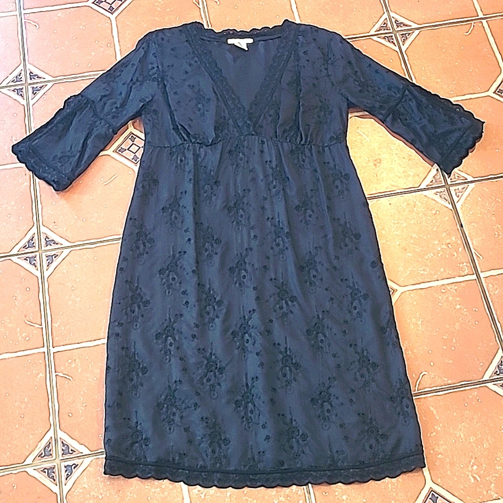 Gold Hawk Boho Chic Eyelet Lacy Dress-100% Silk